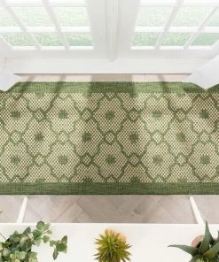 Well Woven Sol Lattice Trellis Indoor Outdoor Green Flatweave Rug