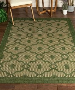 Well Woven Sol Lattice Trellis Indoor Outdoor Green Flatweave Rug