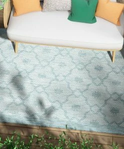 Well Woven Sol Nordic Lattice Trellis Indoor Outdoor Light Blue Flatweave Rug