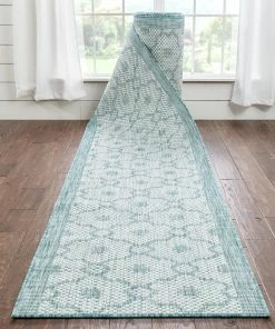 Well Woven Custom Size Runner Sol Nordic Geometric Pattern Light Blue Choose Your Width X Choose Your Length Hallway Indoor/Outdoor Runner Rug