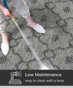 Well Woven Sol Lattice Trellis Indoor Outdoor Grey Flatweave Rug