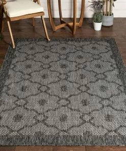 Well Woven Sol Lattice Trellis Indoor Outdoor Grey Flatweave Rug