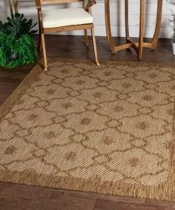 Well Woven Sol Lattice Trellis Indoor Outdoor Brown Flatweave Rug
