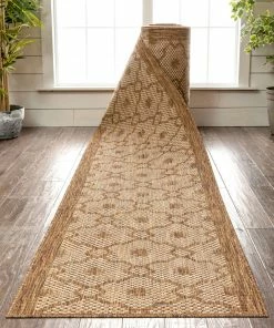 Well Woven Sol Custom Size Indoor/Outdoor Runner Lattice Trellis Brown 31 Inch Width X Choose Your Length Hallway Flat-Weave Runner Rug Moroccan