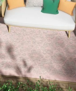 Well Woven Sol Lattice Trellis Indoor Outdoor Blush Flatweave Rug