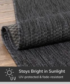 Well Woven Leif Nordic Geometric Pattern Indoor Outdoor Anthracite Flatweave Rug