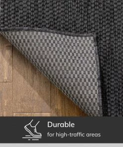 Well Woven Leif Nordic Geometric Pattern Indoor Outdoor Anthracite Flatweave Rug