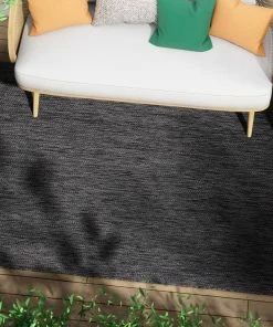 Well Woven Leif Nordic Geometric Pattern Indoor Outdoor Anthracite Flatweave Rug