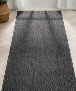 Well Woven Leif Nordic Geometric Pattern Indoor Outdoor Anthracite Flatweave Rug