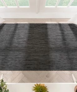 Well Woven Leif Nordic Geometric Pattern Indoor Outdoor Anthracite Flatweave Rug