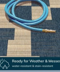 Well Woven Thor Geometric Indoor Outdoor Blue Flatweave Rug