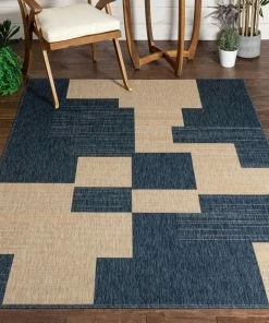 Well Woven Thor Geometric Indoor Outdoor Blue Flatweave Rug