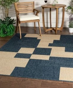 Well Woven Thor Geometric Indoor Outdoor Blue Flatweave Rug