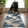 Well Woven Thor Custom Size Indoor/Outdoor Runner Geometric Blue 31 Inch Width X Choose Your Length Hallway Flat-Weave Runner Rug