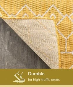 Well Woven Nord Moroccan Tribal Indoor Outdoor Yellow Flatweave Rug