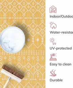 Well Woven Nord Moroccan Tribal Indoor Outdoor Yellow Flatweave Rug