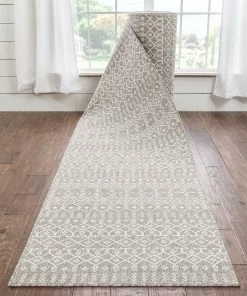 Well Woven Custom Size Runner Nord Nordic Lattice Pattern Light Grey 31 Inch Wide X Choose Your Length Hallway Indoor/Outdoor Runner Rug Global