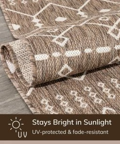 Well Woven Nord Moroccan Tribal Indoor Outdoor Taupe Flatweave Rug