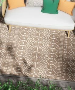 Well Woven Nord Moroccan Tribal Indoor Outdoor Taupe Flatweave Rug