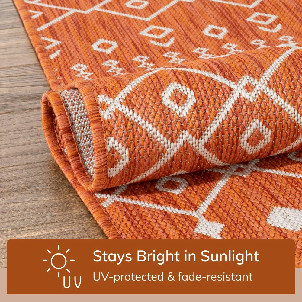 Well Woven Global Nord Moroccan Tribal Indoor Outdoor Orange Flatweave Rug 5 Well Woven Global Nord Moroccan Tribal Indoor Outdoor Orange Flatweave Rug