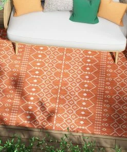 Well Woven Global Nord Moroccan Tribal Indoor Outdoor Orange Flatweave Rug