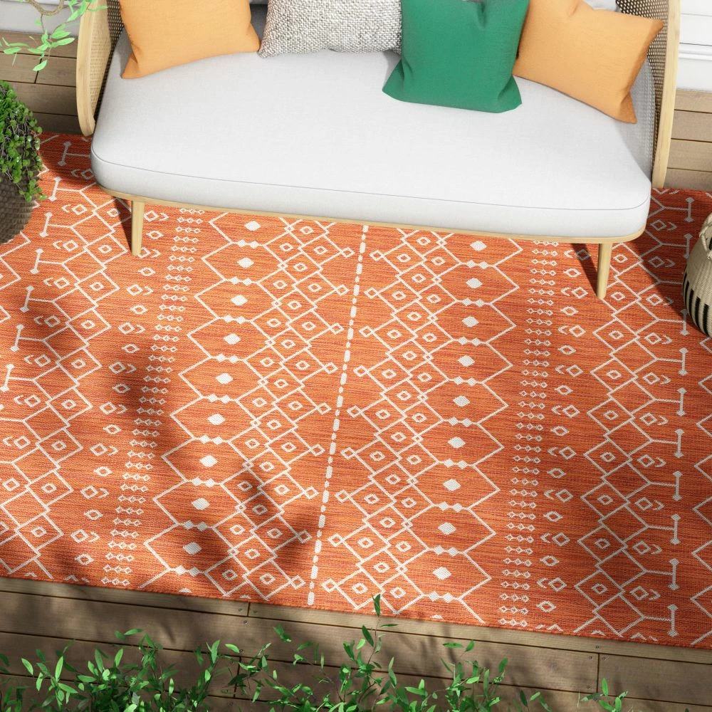 Well Woven Global Nord Moroccan Tribal Indoor Outdoor Orange Flatweave Rug 1 Well Woven Global Nord Moroccan Tribal Indoor Outdoor Orange Flatweave Rug