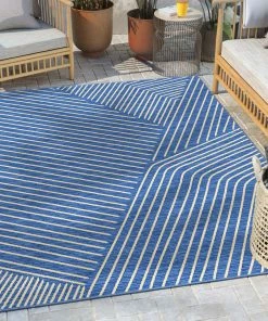 Well Woven Linden Modern Stripes Indoor/Outdoor Blue Flat-Weave Rug