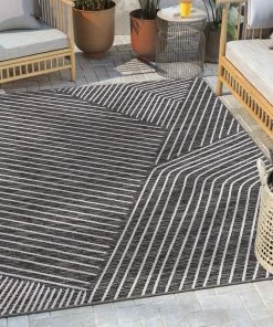 Well Woven Linden Modern Stripes Indoor/Outdoor Grey Flat-Weave Rug