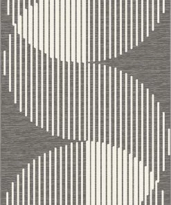 Well Woven Alder Modern Stripes Indoor/Outdoor Ivory Grey Flat-Weave Rug