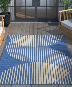 Well Woven Alder Modern Stripes Indoor/Outdoor Blue Flat-Weave Rug