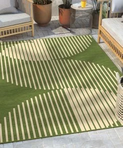 Well Woven Alder Modern Stripes Indoor/Outdoor Green Flat-Weave Rug