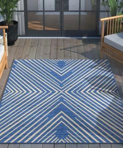 Well Woven Kesia Modern Stripes Indoor/Outdoor Blue Flat-Weave Rug