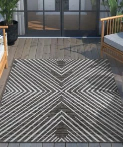 Well Woven Kesia Modern Stripes Indoor/Outdoor Grey Flat-Weave Rug