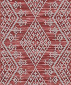 Well Woven Cascade Tribal Diamond Pattern Indoor/Outdoor Red Flat-Weave Rug