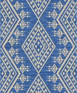 Well Woven Cascade Tribal Diamond Pattern Indoor/Outdoor Blue Flat-Weave Rug Global