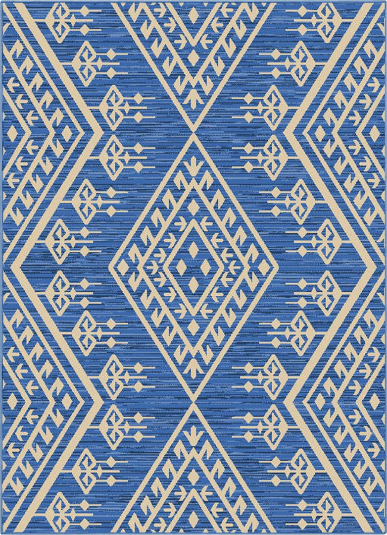 Well Woven Cascade Tribal Diamond Pattern Indoor/Outdoor Blue Flat-Weave Rug Global 2 Well Woven Cascade Tribal Diamond Pattern Indoor/Outdoor Blue Flat-Weave Rug Global
