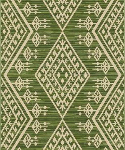 Well Woven Cascade Tribal Diamond Pattern Indoor/Outdoor Green Flat-Weave Rug