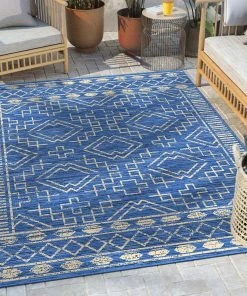 Well Woven Quay Tribal Indoor/Outdoor Blue Flat-Weave Rug