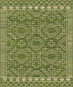 Well Woven Quay Tribal Indoor/Outdoor Green Flat-Weave Rug