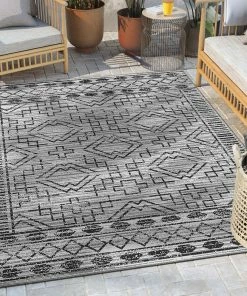 Well Woven Global Quay Tribal Indoor/Outdoor Grey Flat-Weave Rug