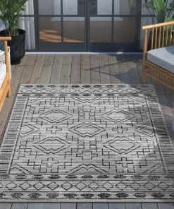 Well Woven Global Quay Tribal Indoor/Outdoor Grey Flat-Weave Rug