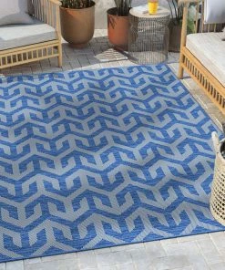 Well Woven Atlantis Modern Stripes Indoor/Outdoor Blue Flat-Weave Rug