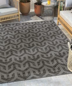 Well Woven Atlantis Modern Stripes Indoor/Outdoor Grey Flat-Weave Rug