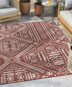 Well Woven Khalo Tribal Indoor/Outdoor Coral Flat-Weave Rug Global