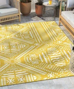 Well Woven Global Khalo Tribal Indoor/Outdoor Yellow Flat-Weave Rug