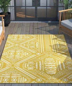 Well Woven Global Khalo Tribal Indoor/Outdoor Yellow Flat-Weave Rug