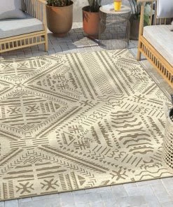 Well Woven Khalo Tribal Indoor/Outdoor Beige Flat-Weave Rug