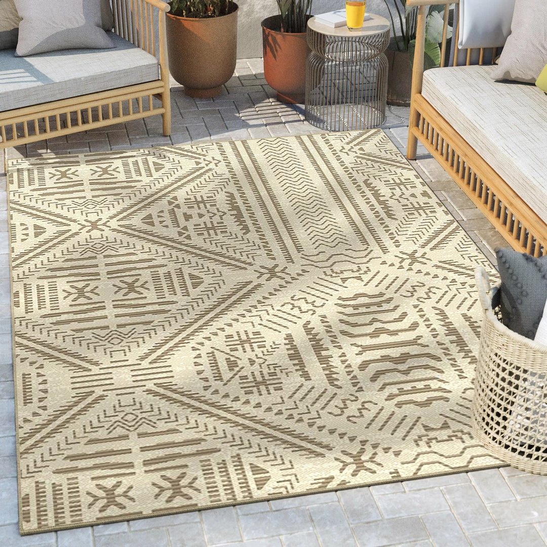 Well Woven Khalo Tribal Indoor/Outdoor Beige Flat-Weave Rug 1 Well Woven Khalo Tribal Indoor/Outdoor Beige Flat-Weave Rug