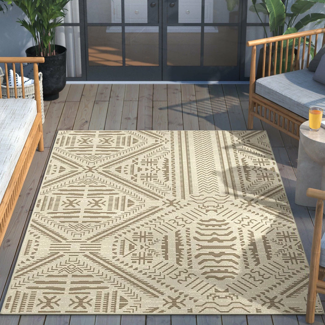 Well Woven Khalo Tribal Indoor/Outdoor Beige Flat-Weave Rug 3 Well Woven Khalo Tribal Indoor/Outdoor Beige Flat-Weave Rug