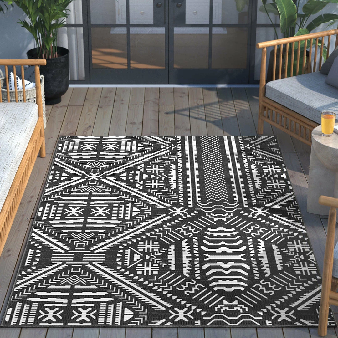 Well Woven Khalo Tribal Indoor/Outdoor Black Flat-Weave Rug 3 Well Woven Khalo Tribal Indoor/Outdoor Black Flat-Weave Rug
